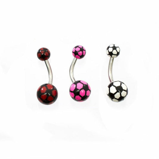 Belly Button Ring pack of 3 with  Futbol / Soccer ball Design 14g