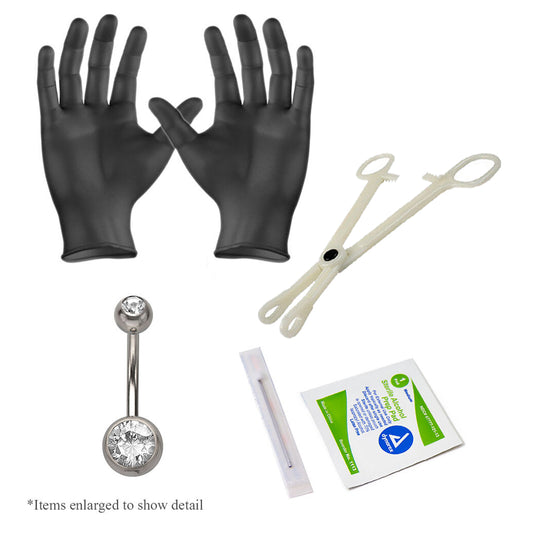 5-piece Belly Navel Piercing Kit - 14ga Belly Piercing Jewelry, Gloves, Clamp