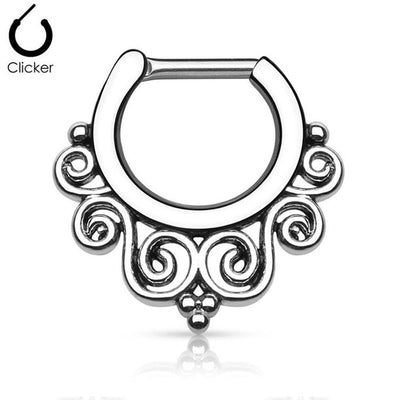 Septum Piercing Clicker Tribal Swirls 14ga or 16ga 4 Color Options
