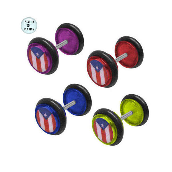 Acrylic Puerto Rico Flag Design Ear Plugs Fake / Cheater Jewelry - 14 Gauge