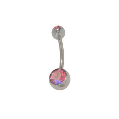 Double Jewel Belly Button Ring High Polish Surgical Steel 14G