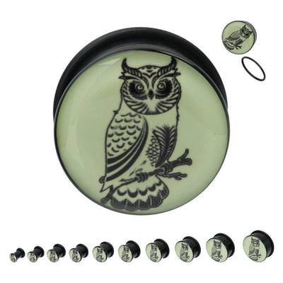 Plugs Owl Glow in the dark UV Acrylic Single Flare - 8 Gauge to 3/4"