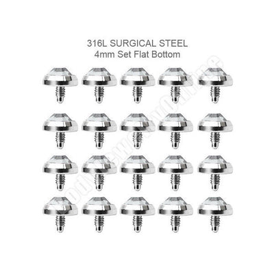 20 Dermal Anchor Dome Tops With 16 Gauge 4mm Clear CZ Gems