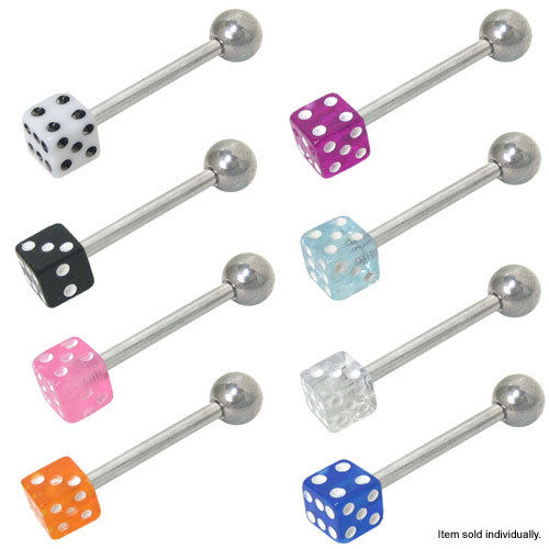 Barbell Tongue Ring with UV Acrylic Dice Bead