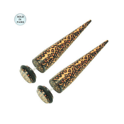 Pair of Acrylic 16G Leopard Skin Fake Ear Stretchers