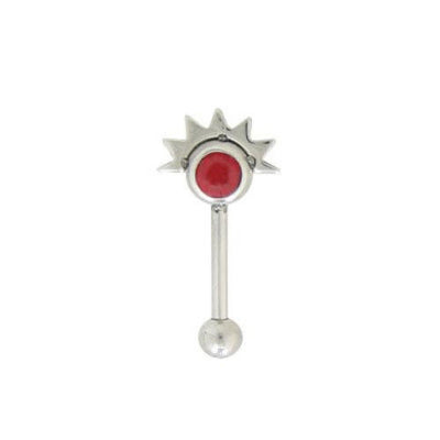 Straight Barbell 16G Eyebrow Piercing Ring with Wave and Red CZ Gem Design