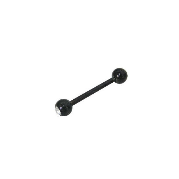 Barbell Tongue Ring Black Titanium with Jewel