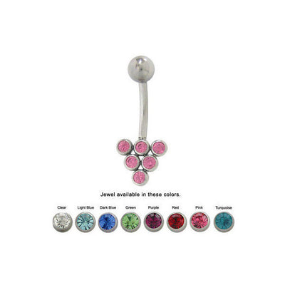 Belly Ring Surgical Steel with 6 CZ Jewels