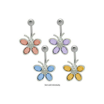 Butterfly Design Belly Button Ring with Colorful CZ Gems