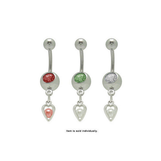 Dangle Heart Jeweled Belly Button Ring 14G