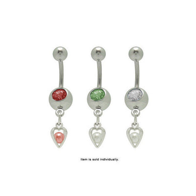 Dangle Heart Jeweled Belly Button Ring 14G