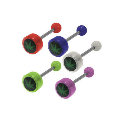 Pot Leaf Logo Barbell Tongue Rings