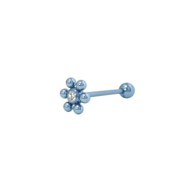 Titanium Flower-like Tongue Ring with Jewel