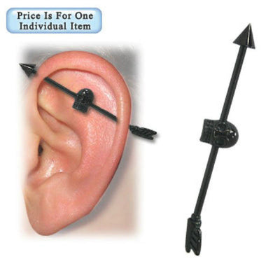 Industrial Barbell Arrow with Skull 14G Black Titanium