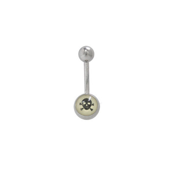 Black Skull Belly Button Ring Surgical Steel