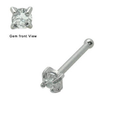 Nose Bone Stud Surgical Steel with Clear Prong Set CZ Gem 18g 1/4