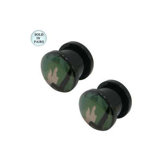 Camouflage Ear Plug Gauges Acrylic Screw Fit - 10 Gauge to 00G