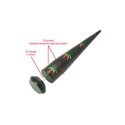 Pair of Acrylic 16G Black Pot Leaf Fake Ear Stretchers