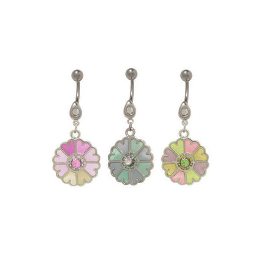 Pastel Flower Dangling Belly Button Ring