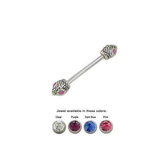 Lizard Barbell Nipple Ring Surgical Steel with Jewels