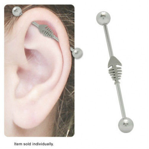 Industrial Piercing Barbell 14G with Fish Bone
