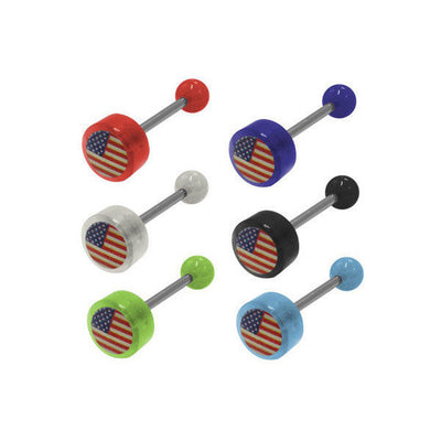 Barbell Tongue Ring USA Flag Logo