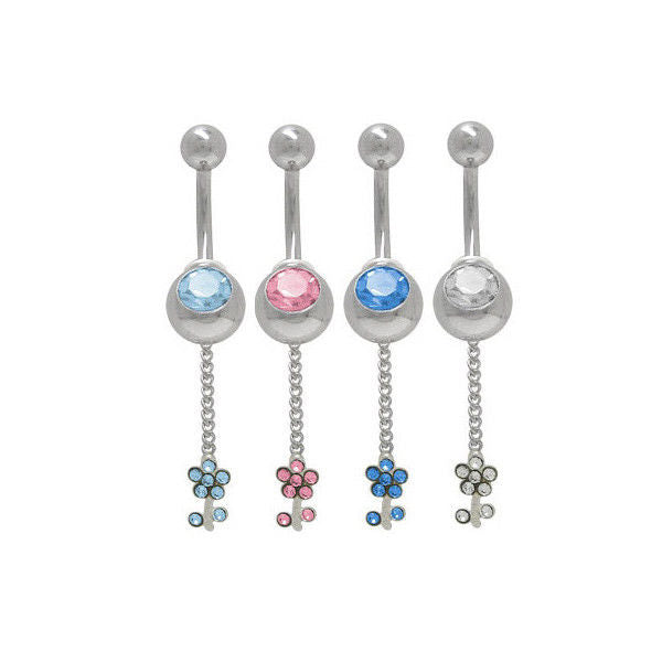 Dangling Flower Belly Ring with Cz Jewels