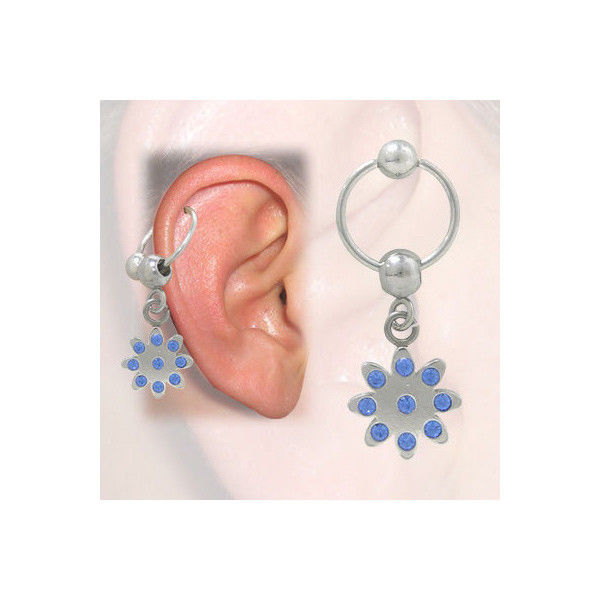 Cartilage - Tragus Flower Design with Jewels (16G-3/8 In-10mm)