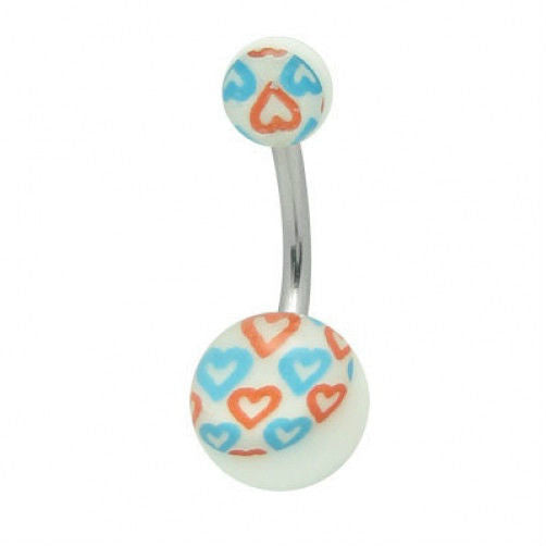 Blue and Red Hearts Acrylic Belly Button Ring