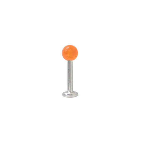 Labret Monroe Surgical Steel with Orange UV Acrylic Bead (16 Gauge, 6mm)