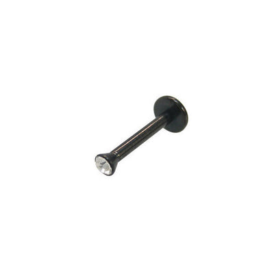 Black Anodized Titanium 16G Internally Threaded Labret with CZ Jewel