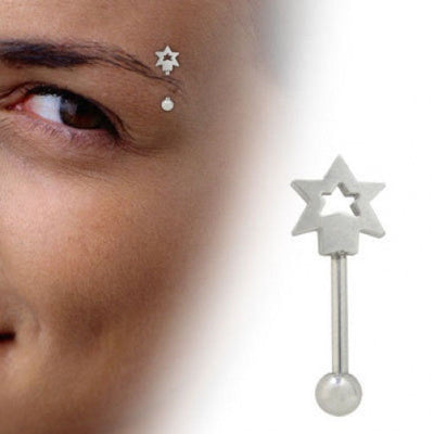 Straight Barbell Eyebrow Ring with Star Design