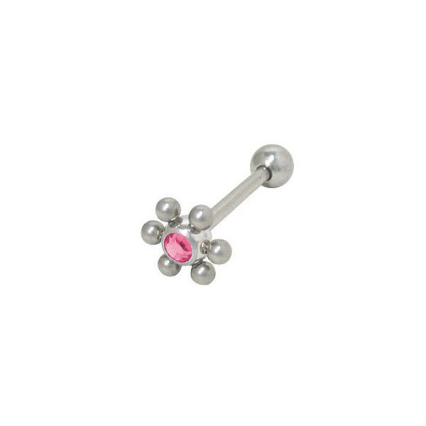Jeweled Flower Design Barbell Tongue Ring