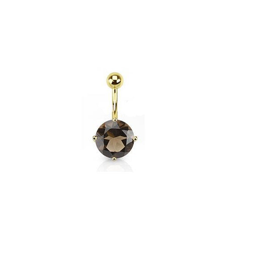 14K Solid Yellow Gold Belly Button Ring Navel Body Jewelry 14G Quartz Crystal