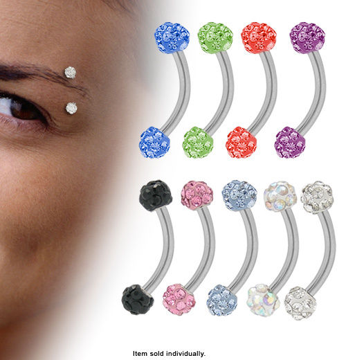 Curved Barbell 16G Eyebrow Ring with CZ Jewels