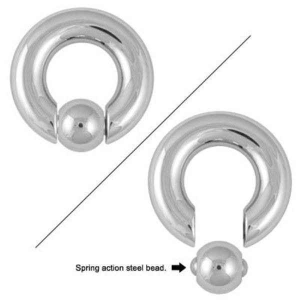 Captive Bead Ring with Spring Action Steel Bead CBR - Available in 2G/0G/00G