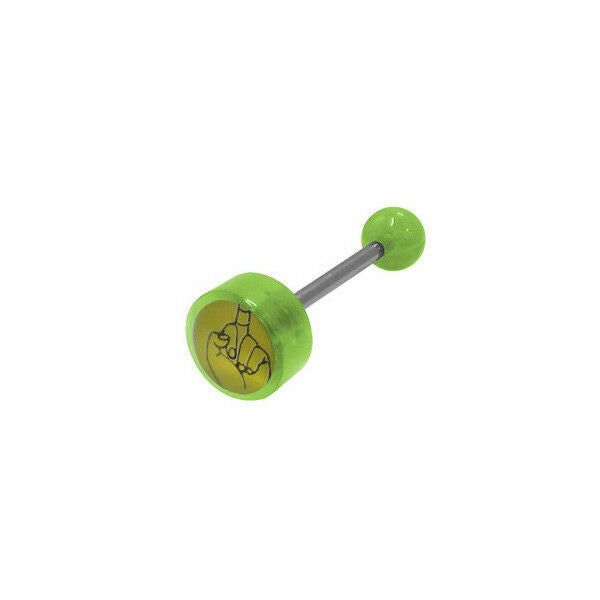 Green Middle Finger Barbell Tongue Ring