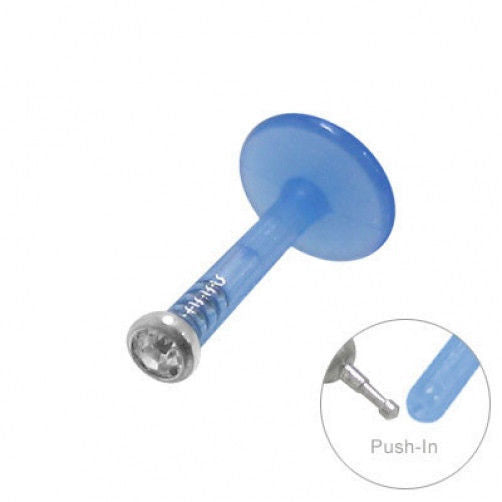 Blue Push-In Threadless Flexible Labret Monroe with Clear Gem