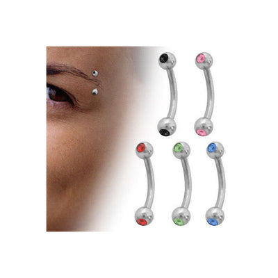 Double Jeweled 16G Curved Barbell Eyebrow Ring - 5 Colors Available