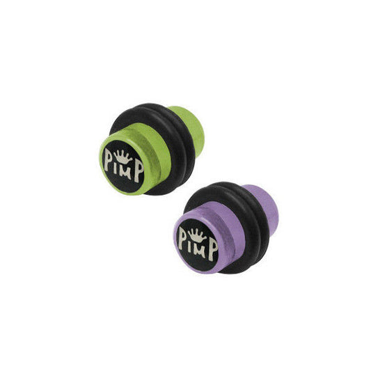 Acrylic Crown Pimp Logo 0 Gauge Ear Plugs with O-Rings - Purple/Green