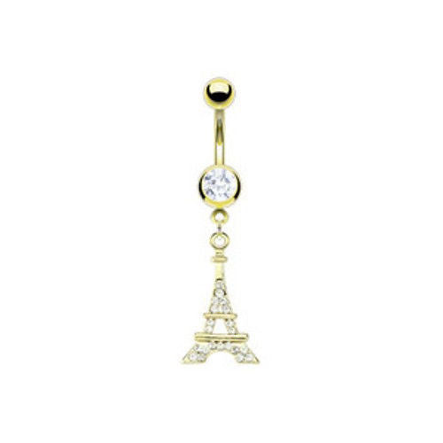 Gold Plated Eiffel Tower Belly Barbell 14G