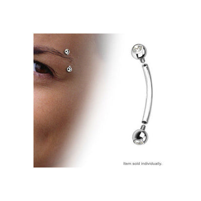 Internally Threaded 16G Curved Barbell Eyebrow Ring with CZ Jeweled Ball Beads