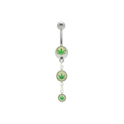 Pot Leaf Design Dangling Belly Button Ring