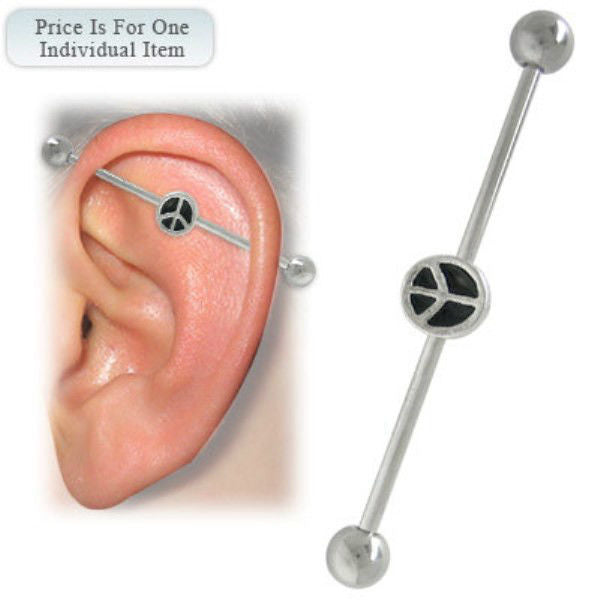 Peace Sign Surgical Steel Industrial Barbell