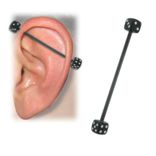 Titanium 14G Industrial Barbell with Black Acrylic Dice