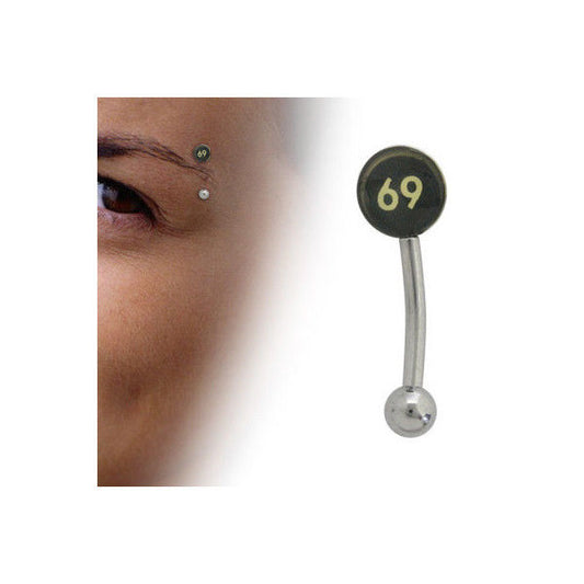 Curved Barbell 16G Eyebrow Ring with 69 Logo