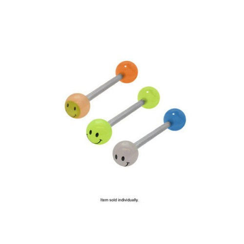 Tongue Ring Glow in the Dark Smiley Face Straight Barbell
