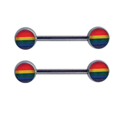 Nipple Ring Barbell 14G Pair Rainbow Design Jewelry