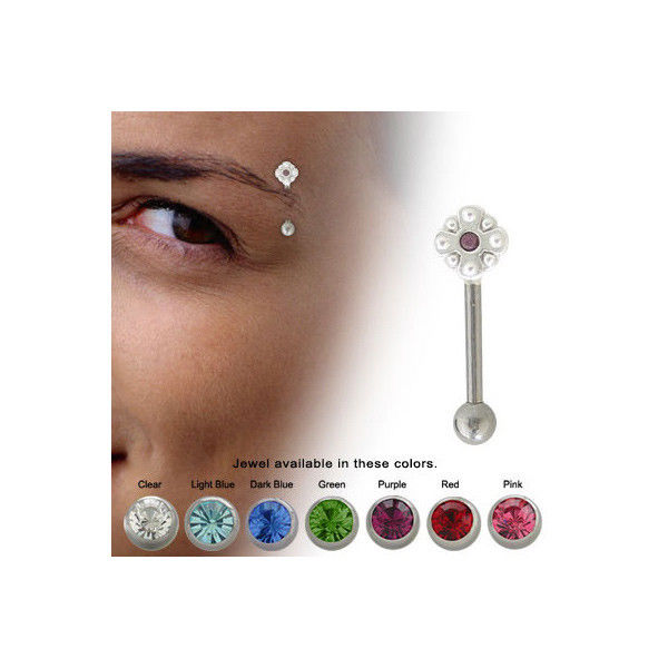 Flower Design Eyebrow Ring with CZ Gems