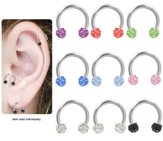 Tragus Cartilage Horseshoe Earring with Cz Jeweled Beads